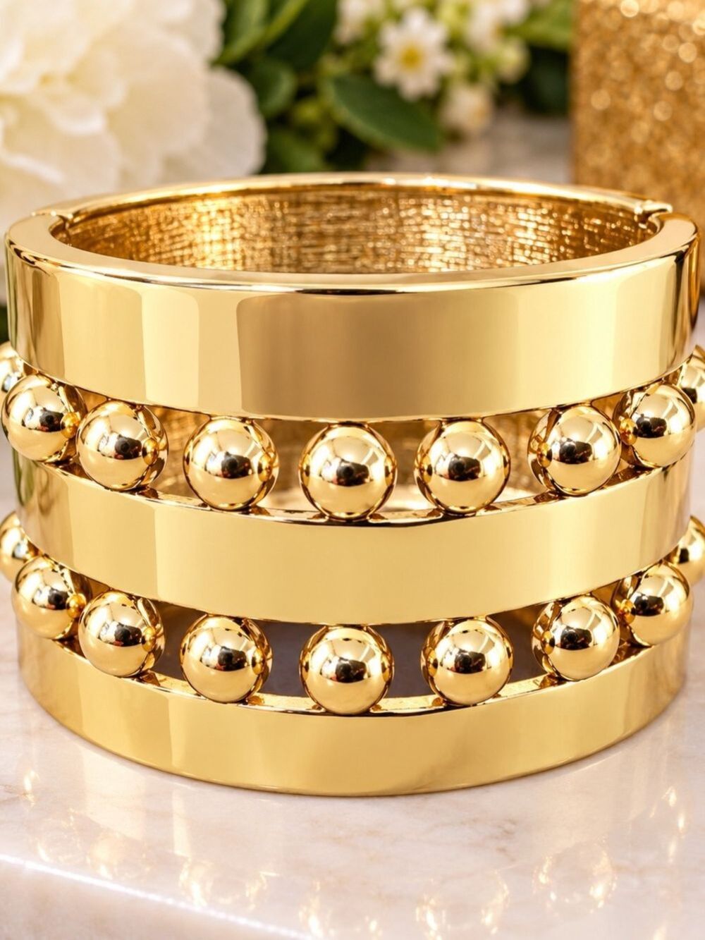Gold Beaded Cuff Bracelet - Women Jewelry 460